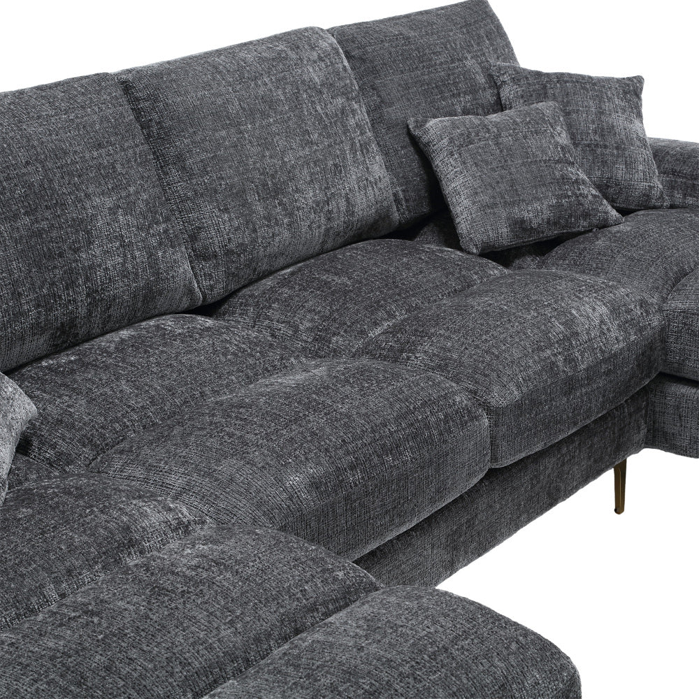 Canapé Luxe U-Shape Grand Format en Chenille Noire – Ligne Prestige