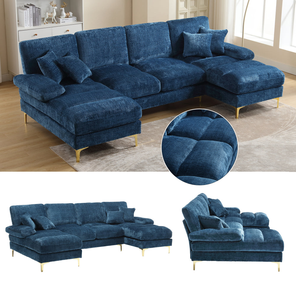Canapé Luxe U-Shape Grand Format en Chenille Noire – Ligne Prestige