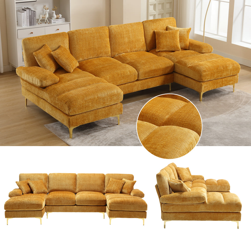 Canapé Luxe U-Shape Grand Format en Chenille Noire – Ligne Prestige