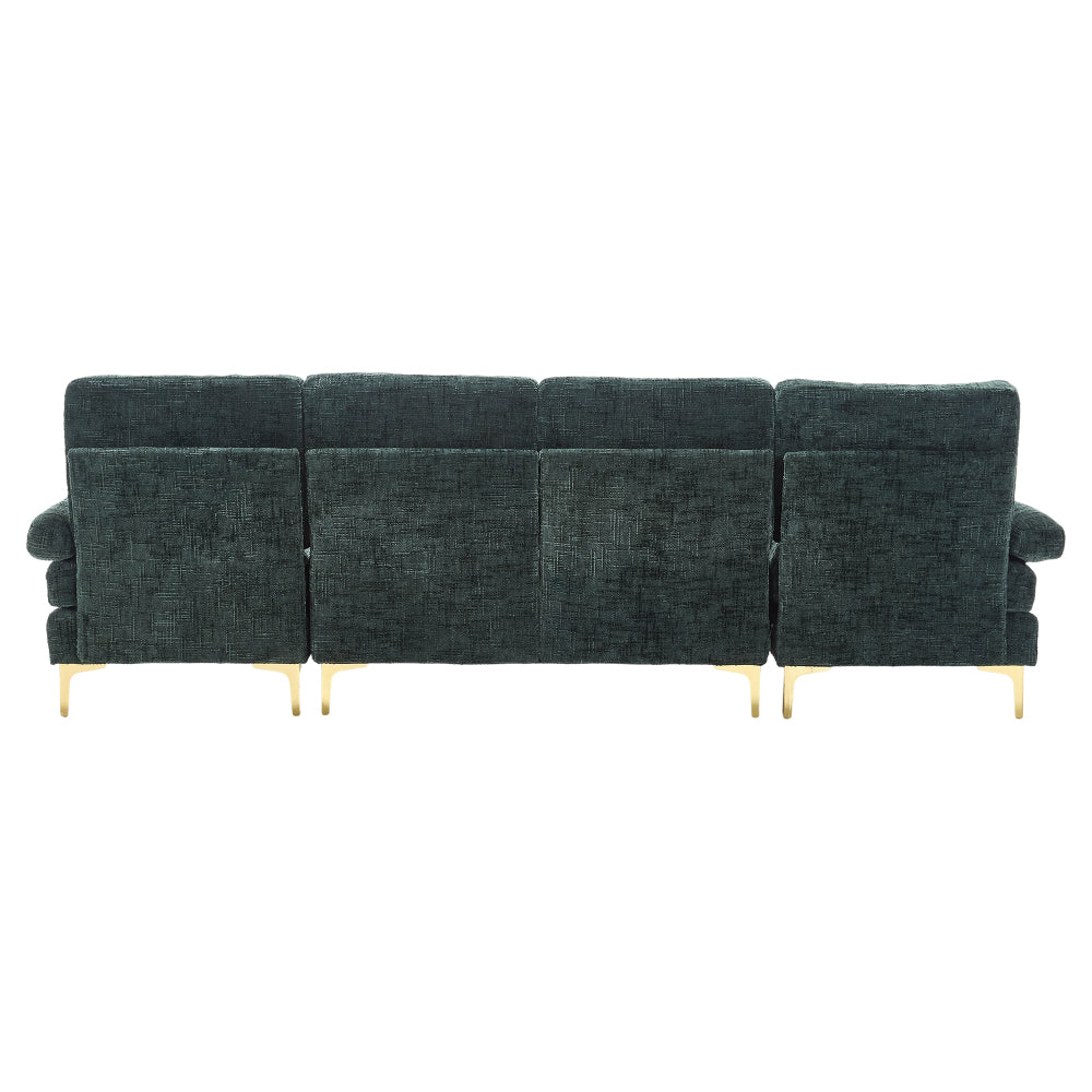 Canapé Luxe U-Shape Grand Format en Chenille Noire – Ligne Prestige