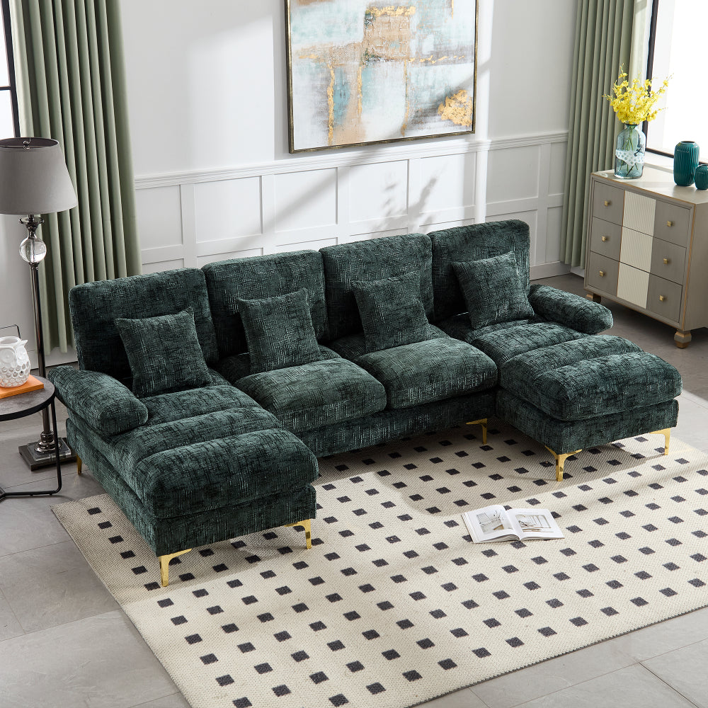 Canapé Luxe U-Shape Grand Format en Chenille Noire – Ligne Prestige