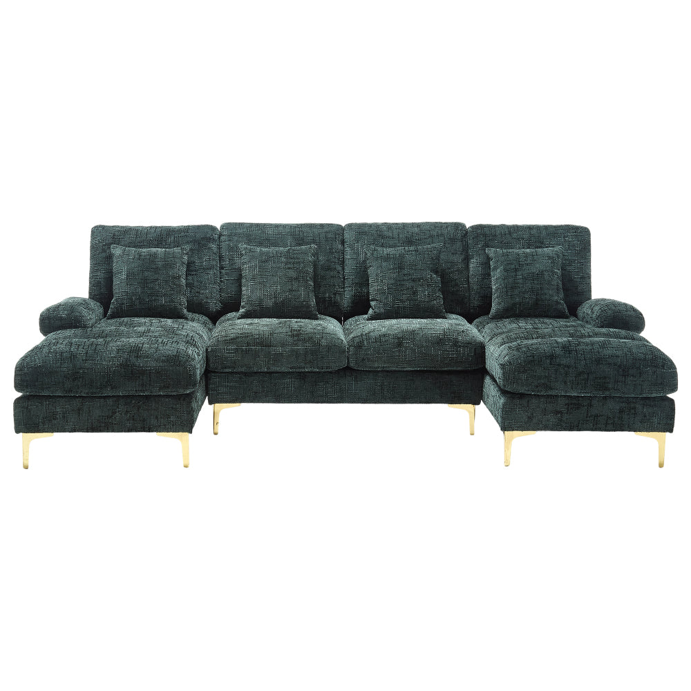 Canapé Luxe U-Shape Grand Format en Chenille Noire – Ligne Prestige