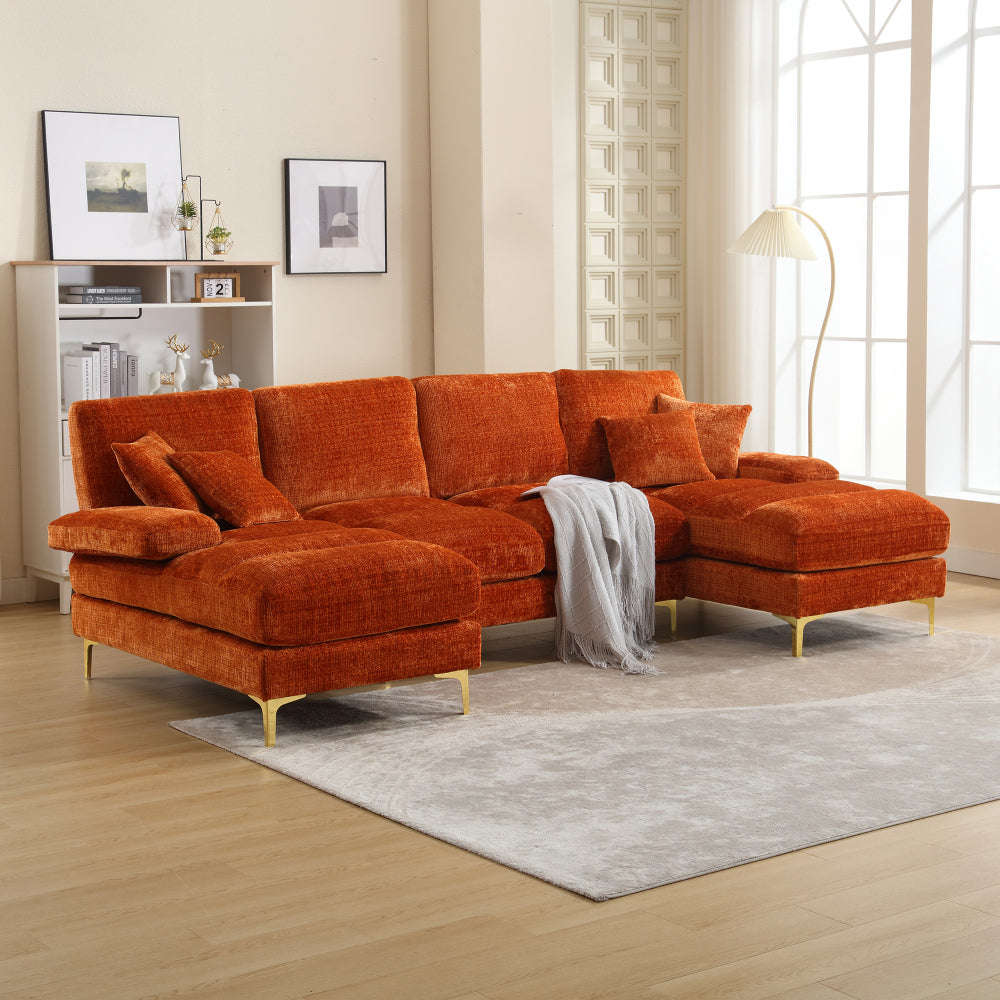 Canapé Luxe U-Shape Grand Format en Chenille Noire – Ligne Prestige