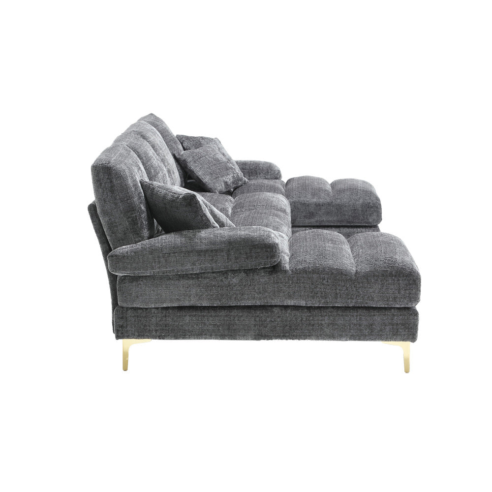 Canapé Luxe U-Shape Grand Format en Chenille Noire – Ligne Prestige