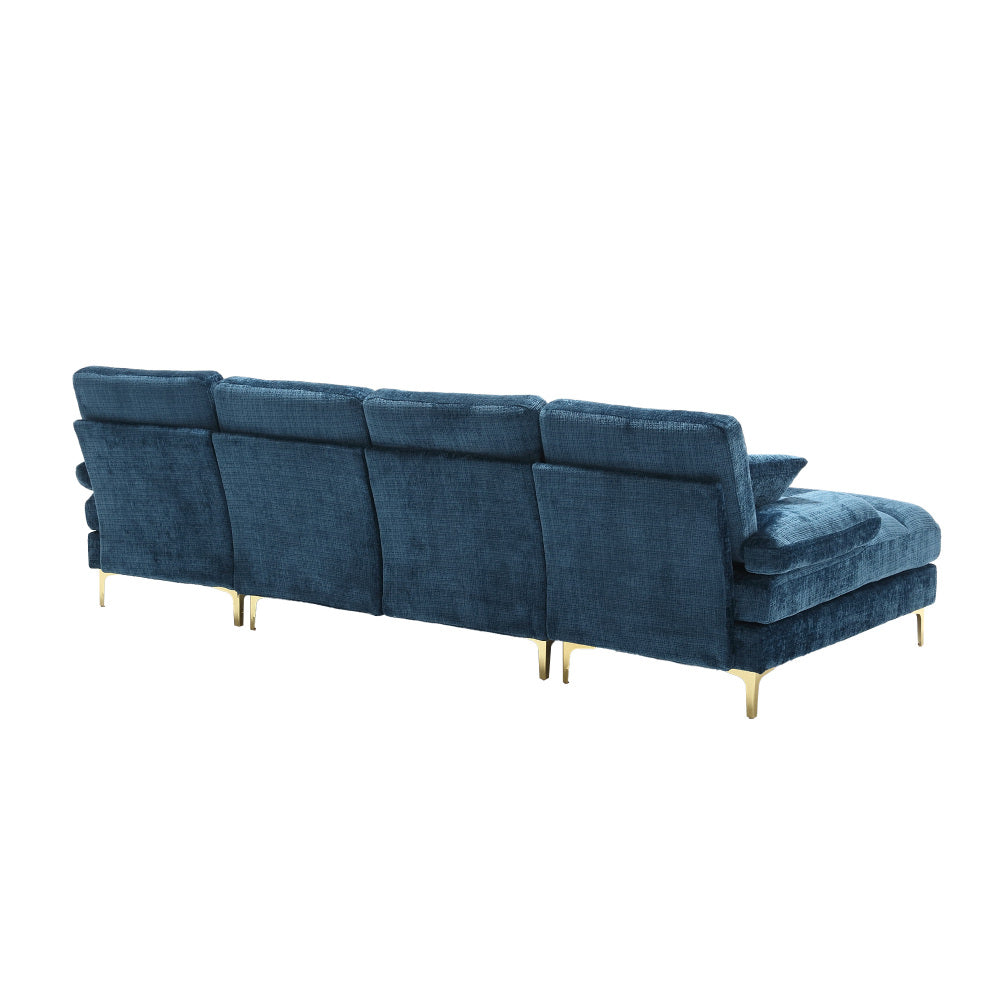 Canapé Luxe U-Shape Grand Format en Chenille Noire – Ligne Prestige