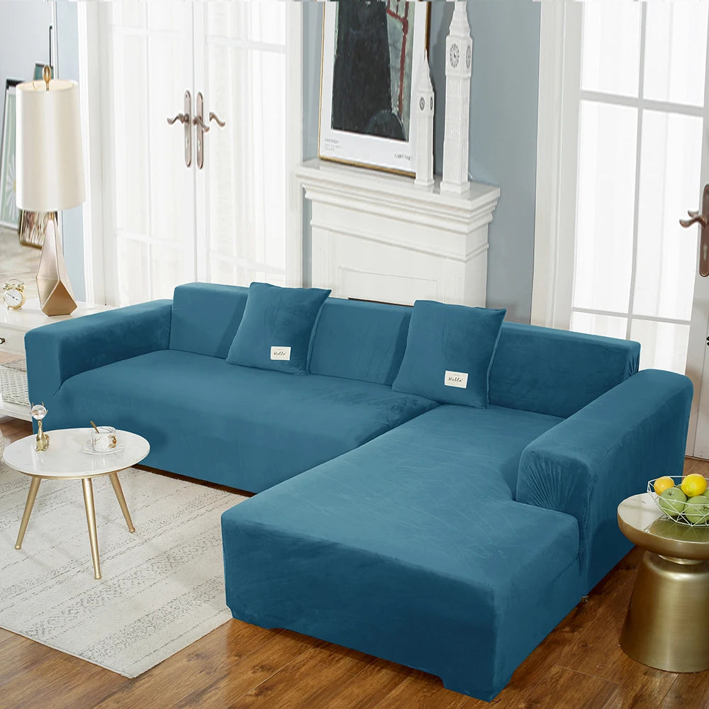 Housse premium en velours extensible – spéciale canapé d’angle