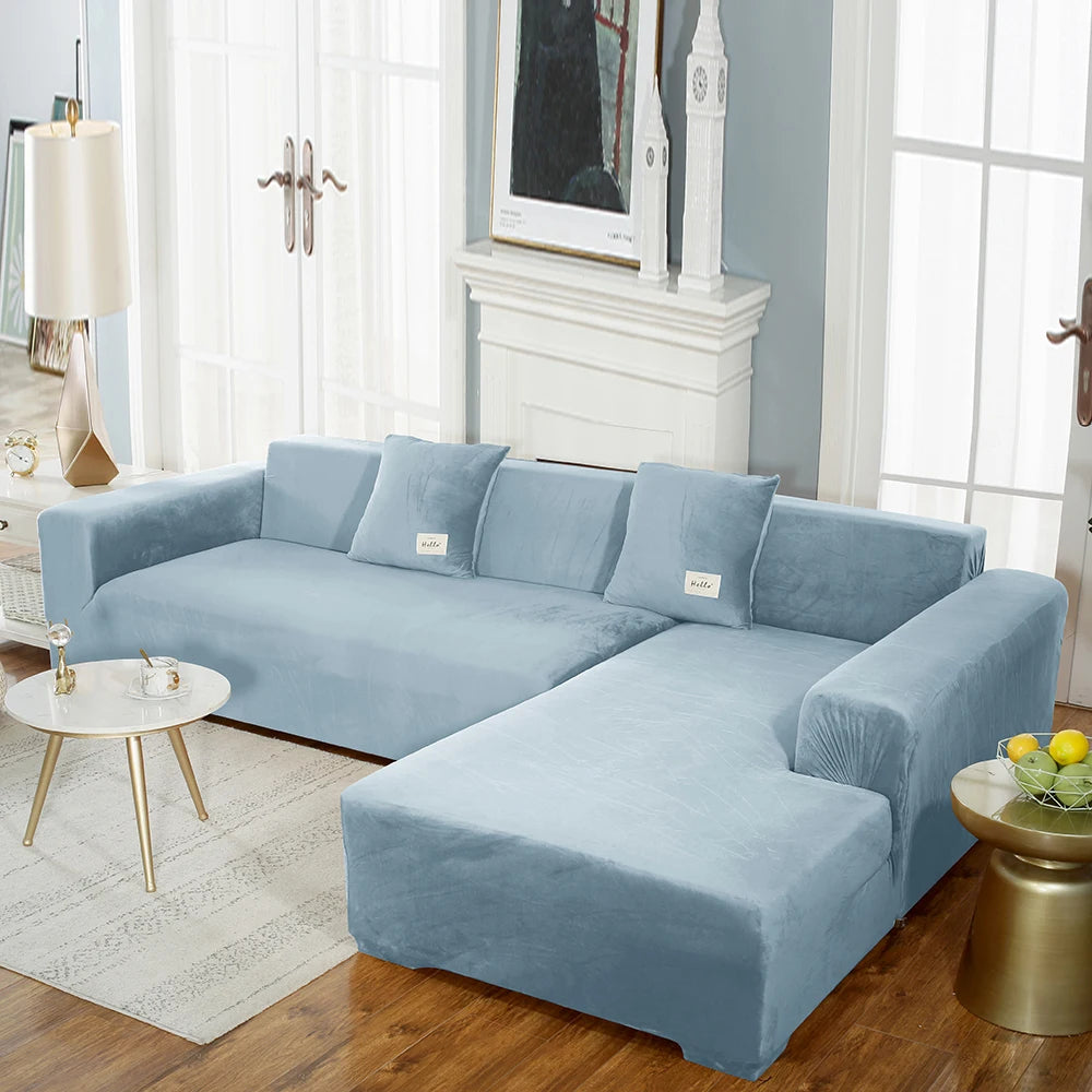 Housse premium en velours extensible – spéciale canapé d’angle