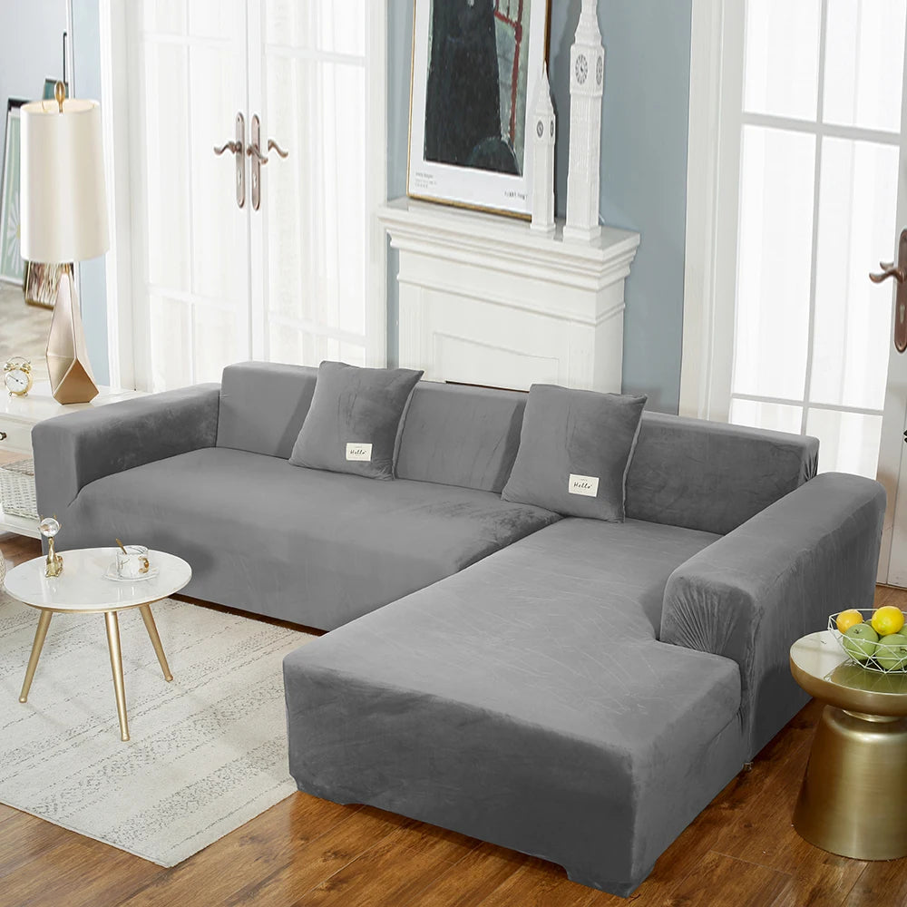 Housse premium en velours extensible – spéciale canapé d’angle
