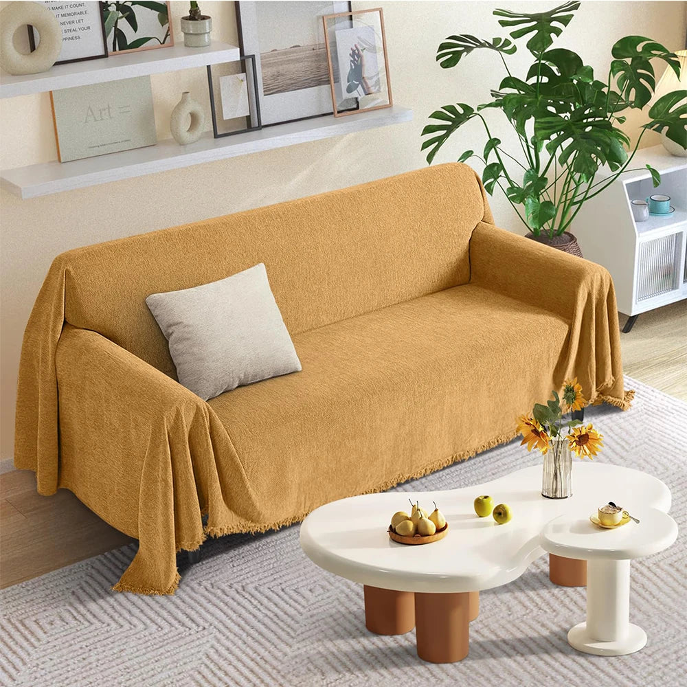 Housse de Canapé Crème en Chenille - Elégance Douce & Protection Anti-Griffures (Lavable, 4 Saisons)