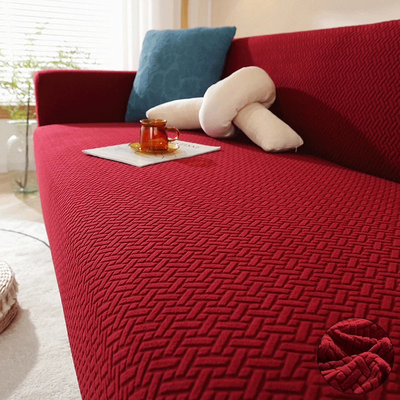 Housse de Canapé Jacquard Extensible - Motif Géométrique Antidérapant
