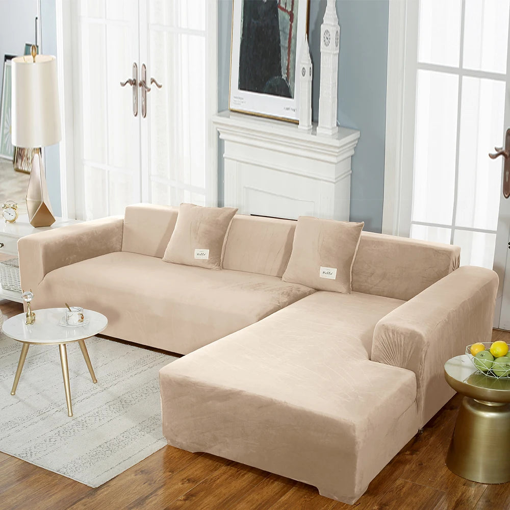 Housse premium en velours extensible – spéciale canapé d’angle