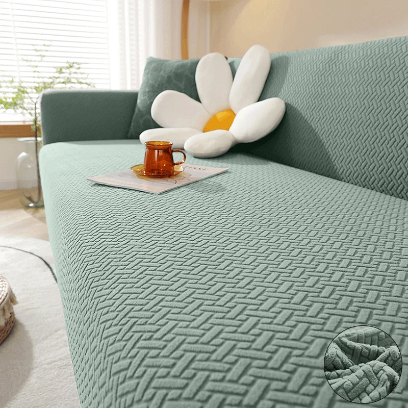 Housse de Canapé Jacquard Extensible - Motif Géométrique Antidérapant