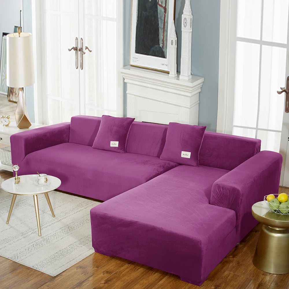 Housse premium en velours extensible – spéciale canapé d’angle