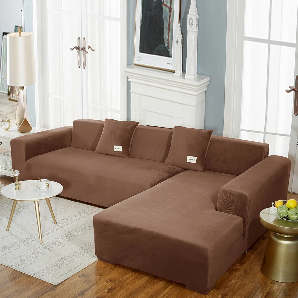 Housse premium en velours extensible – spéciale canapé d’angle