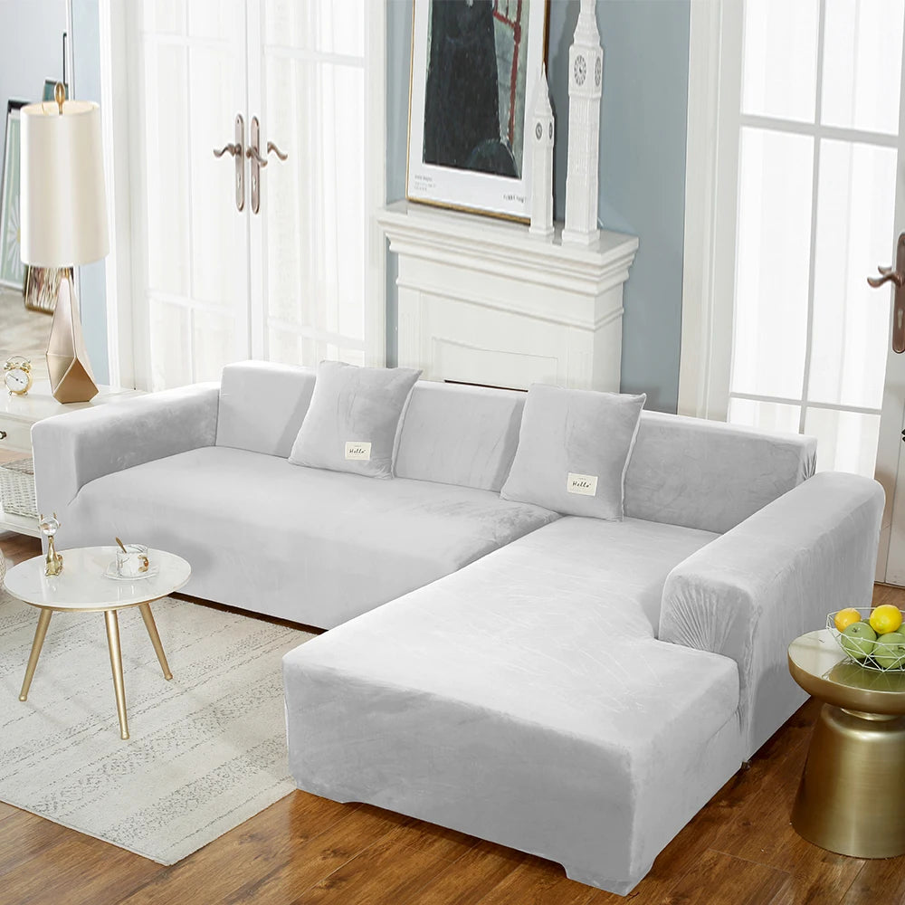 Housse premium en velours extensible – spéciale canapé d’angle
