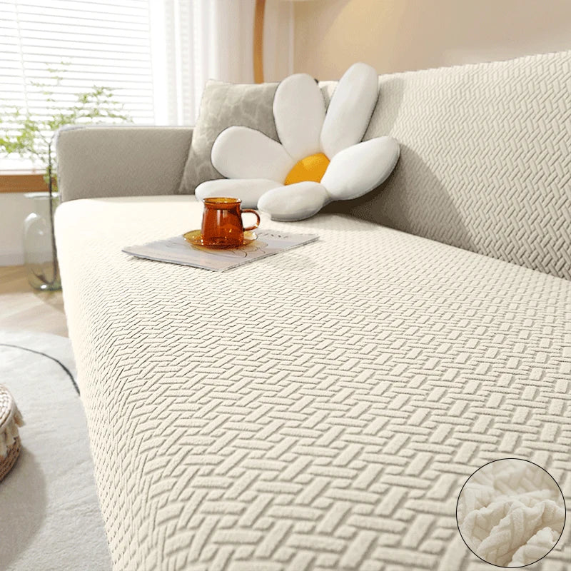 Housse de Canapé Jacquard Extensible - Motif Géométrique Antidérapant