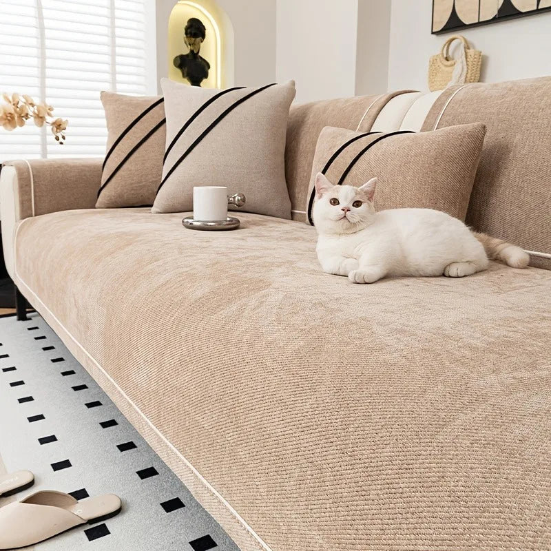 Housse de Canapé en Chenille Lourde – Couture Décorative & Tenue Luxe (Idéale pour Canapé d’Angle)