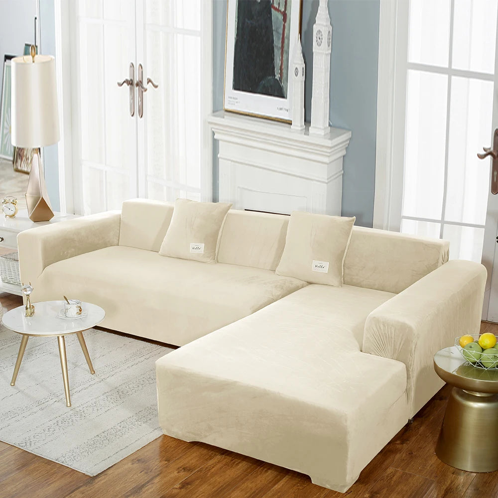 Housse premium en velours extensible – spéciale canapé d’angle