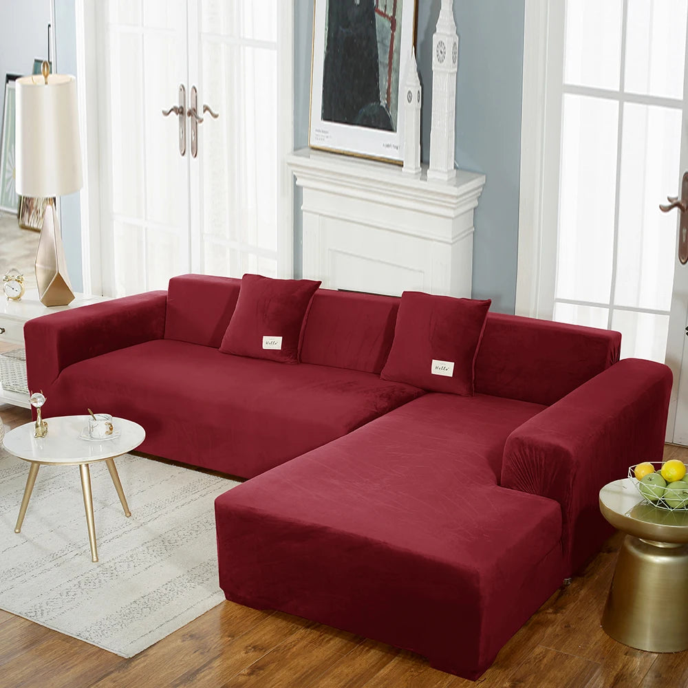 Housse premium en velours extensible – spéciale canapé d’angle