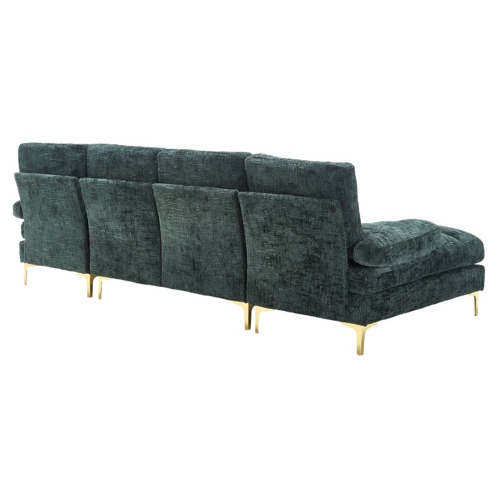 Canapé Luxe U-Shape Grand Format en Chenille Noire – Ligne Prestige