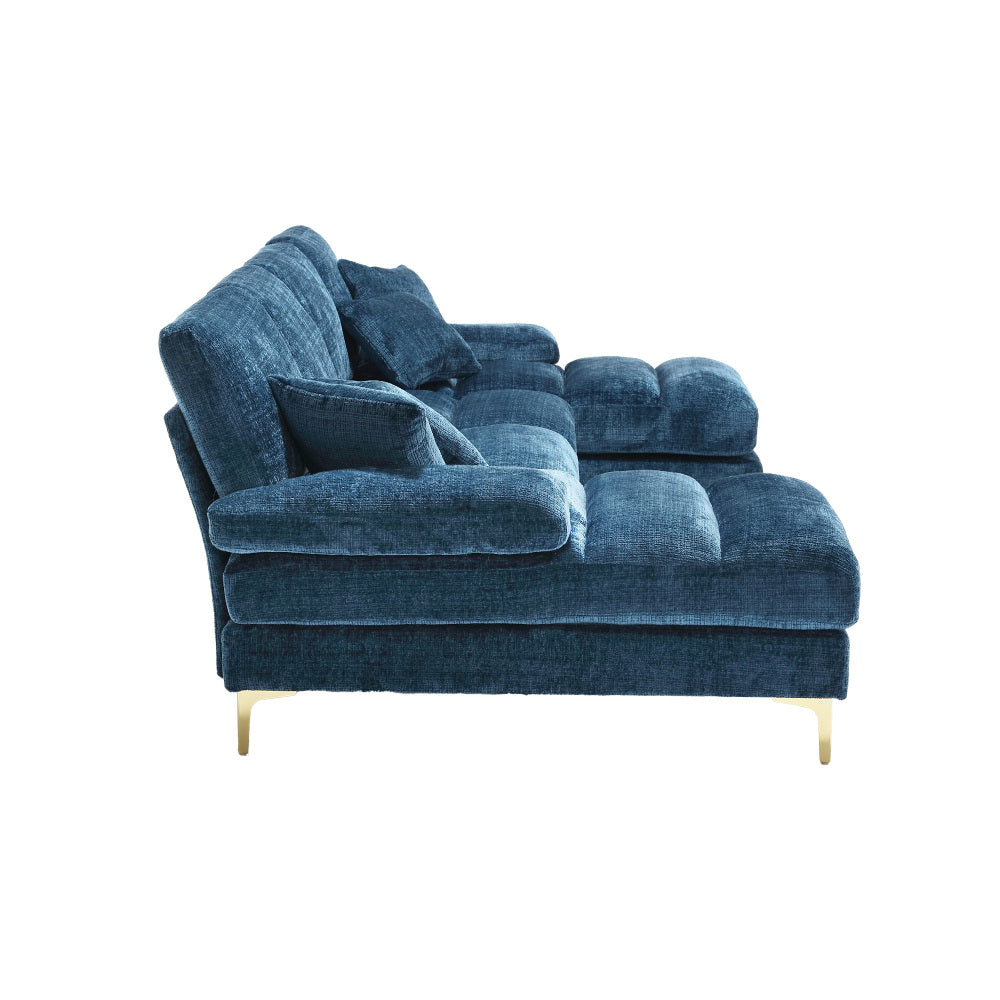 Canapé Luxe U-Shape Grand Format en Chenille Noire – Ligne Prestige