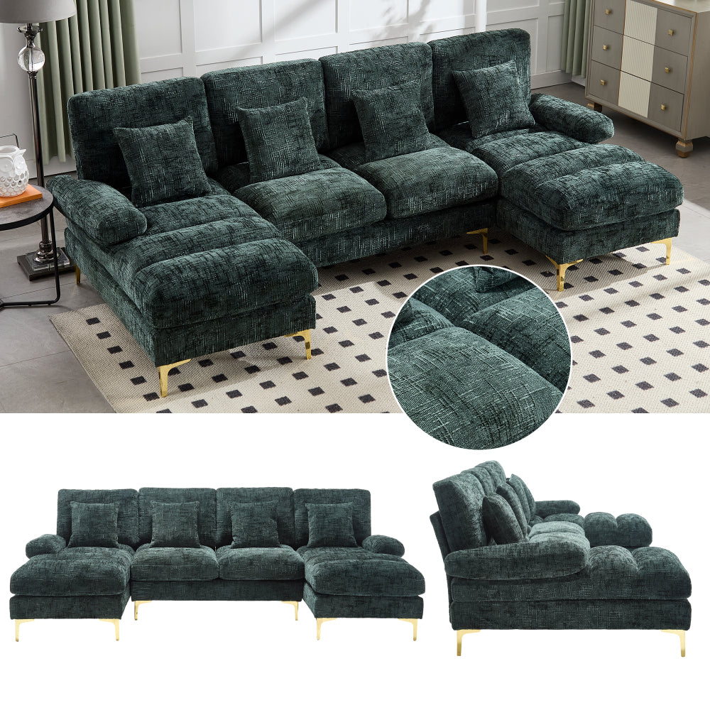 Canapé Luxe U-Shape Grand Format en Chenille Noire – Ligne Prestige
