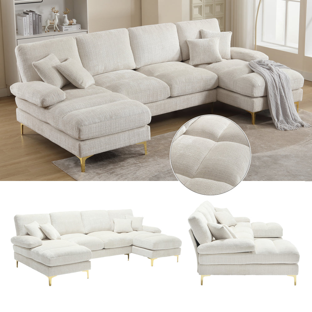 Canapé Luxe U-Shape Grand Format en Chenille Noire – Ligne Prestige