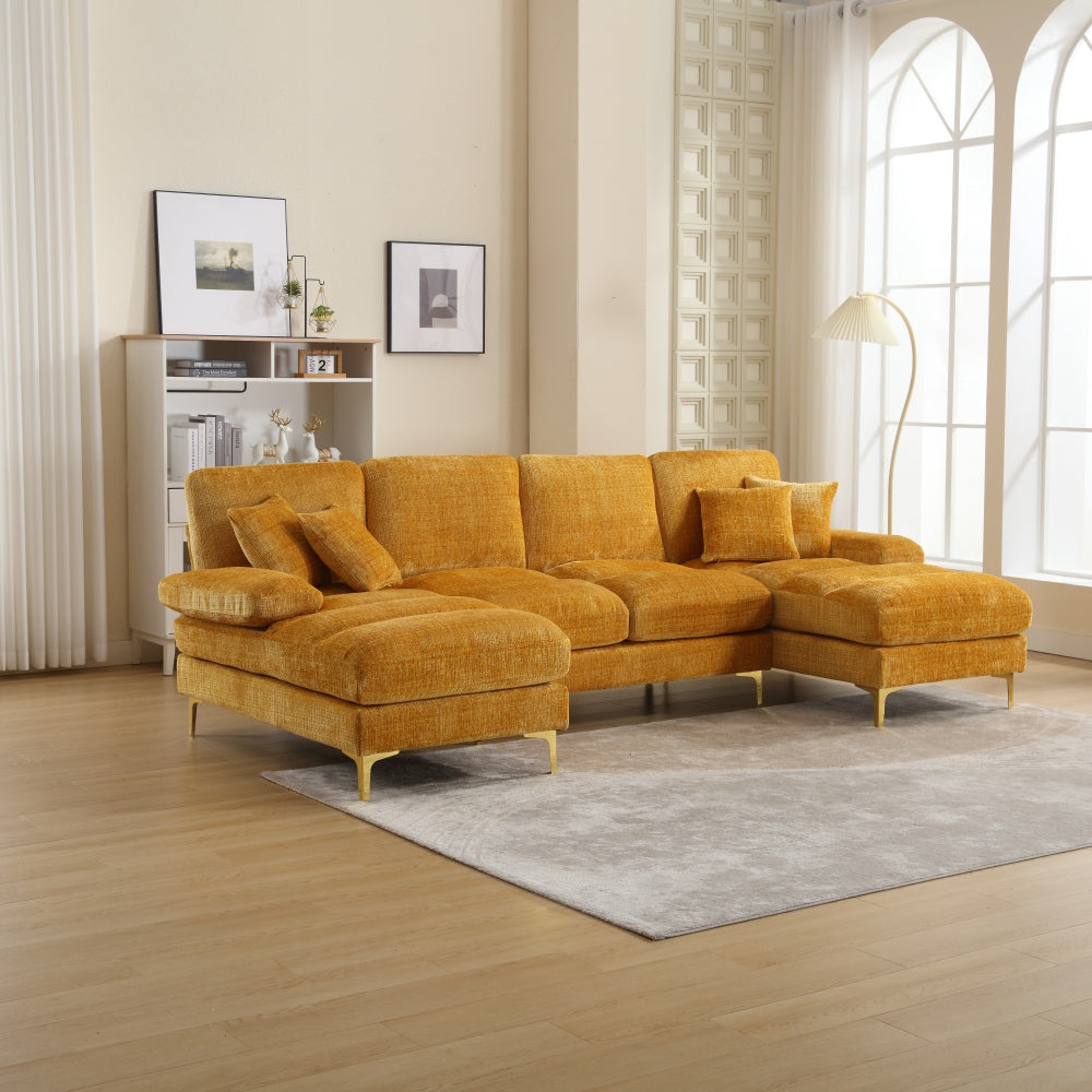 Canapé Luxe U-Shape Grand Format en Chenille Noire – Ligne Prestige