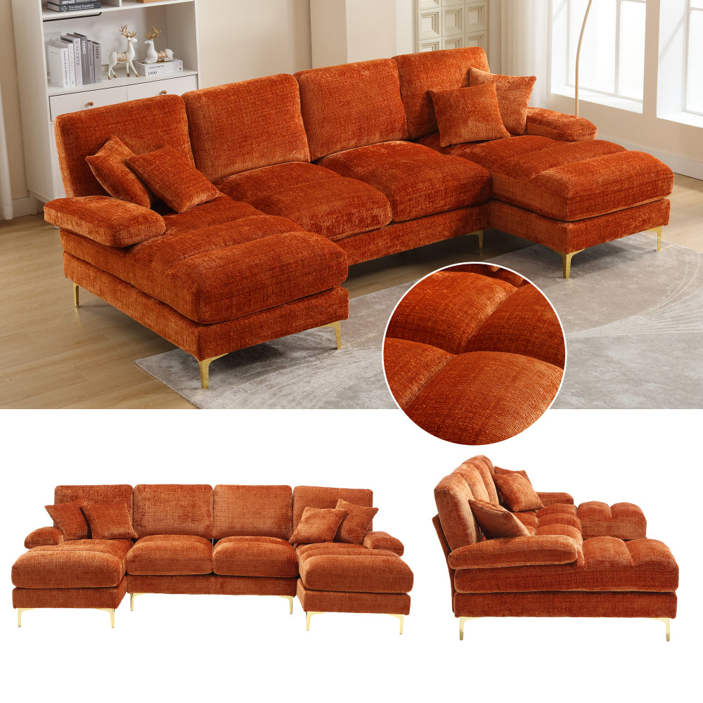 Canapé Luxe U-Shape Grand Format en Chenille Noire – Ligne Prestige