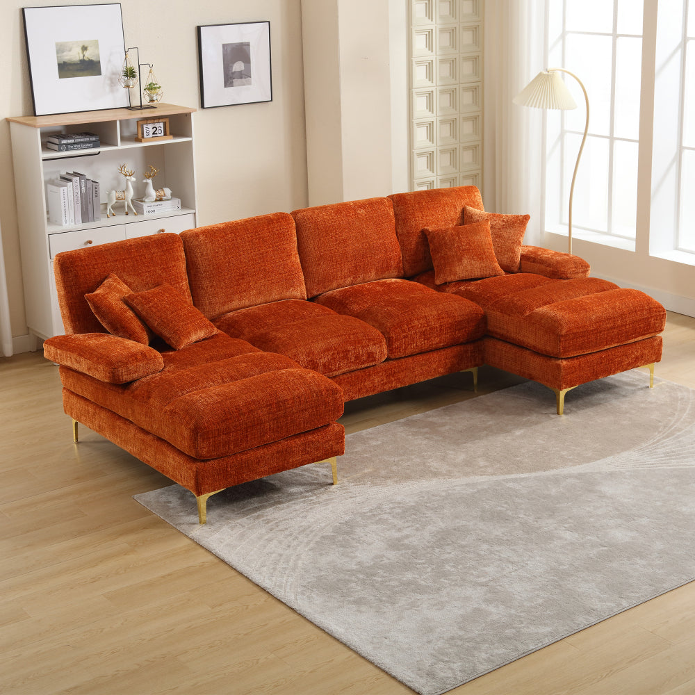 Canapé Luxe U-Shape Grand Format en Chenille Noire – Ligne Prestige