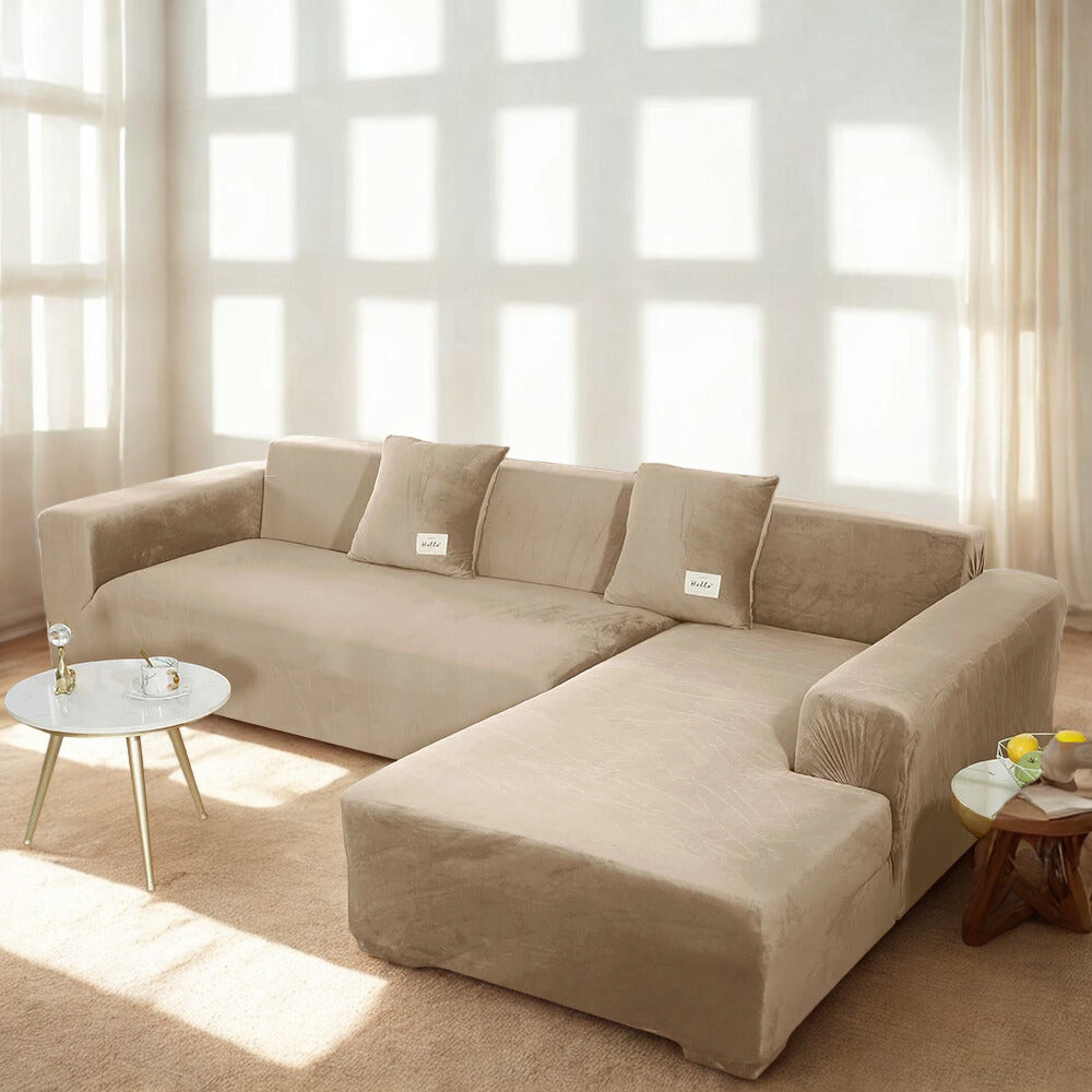 Housse premium en velours extensible – spéciale canapé d’angle