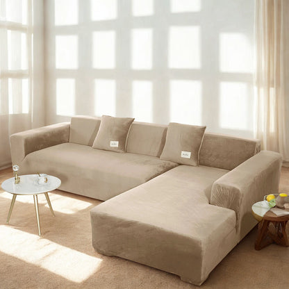 Housse premium en velours extensible – spéciale canapé d’angle