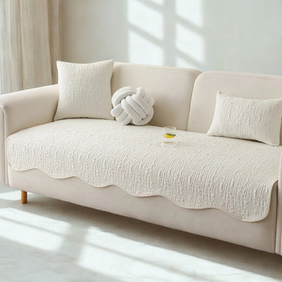 Housse de Canapé Premium Pur Coton Nordique - Texture Gauffrée, Base Antidérapante