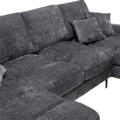 Canapé Luxe U-Shape Grand Format en Chenille Noire – Ligne Prestige