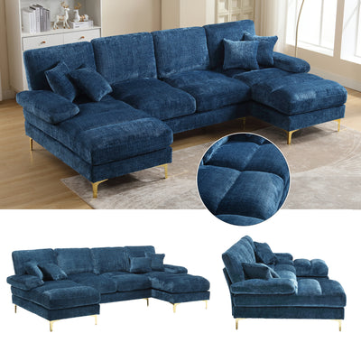 Canapé Luxe U-Shape Grand Format en Chenille Noire – Ligne Prestige