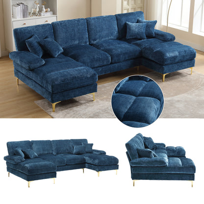 Canapé Luxe U-Shape Grand Format en Chenille Noire – Ligne Prestige