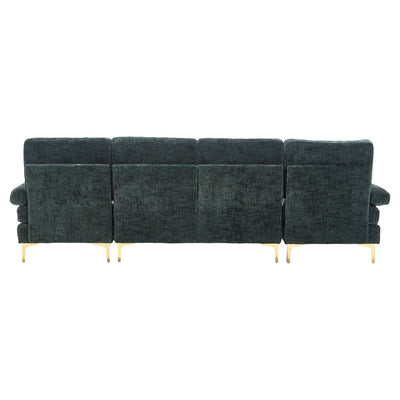 Canapé Luxe U-Shape Grand Format en Chenille Noire – Ligne Prestige