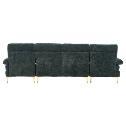 Canapé Luxe U-Shape Grand Format en Chenille Noire – Ligne Prestige