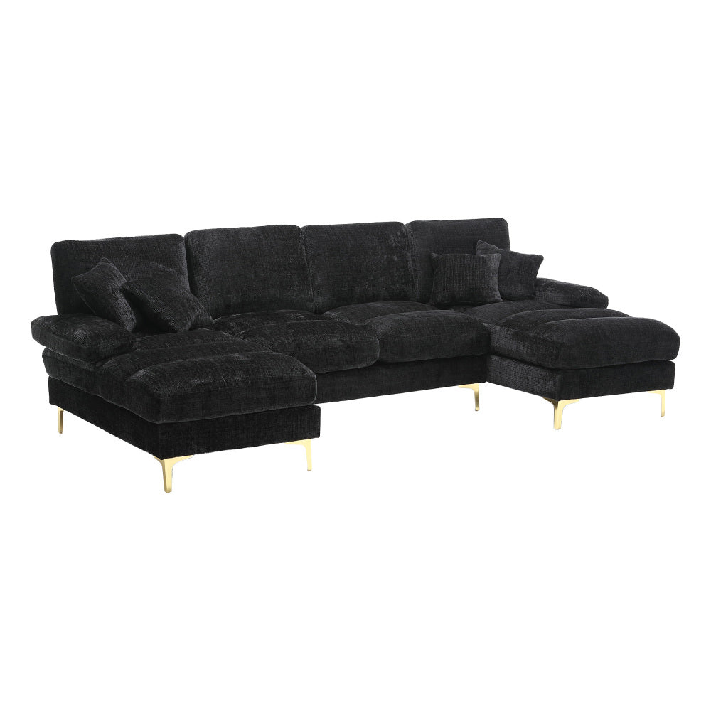 Canapé Luxe U-Shape Grand Format en Chenille Noire – Ligne Prestige