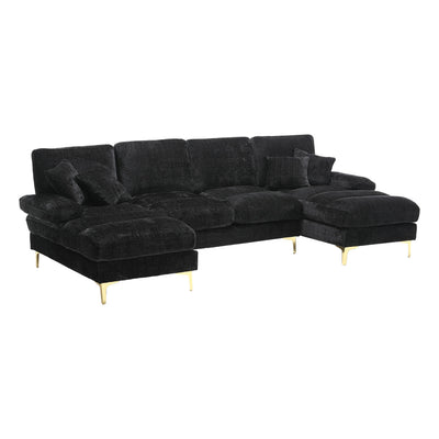 Canapé Luxe U-Shape Grand Format en Chenille Noire – Ligne Prestige