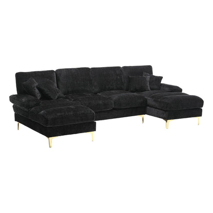 Canapé Luxe U-Shape Grand Format en Chenille Noire – Ligne Prestige
