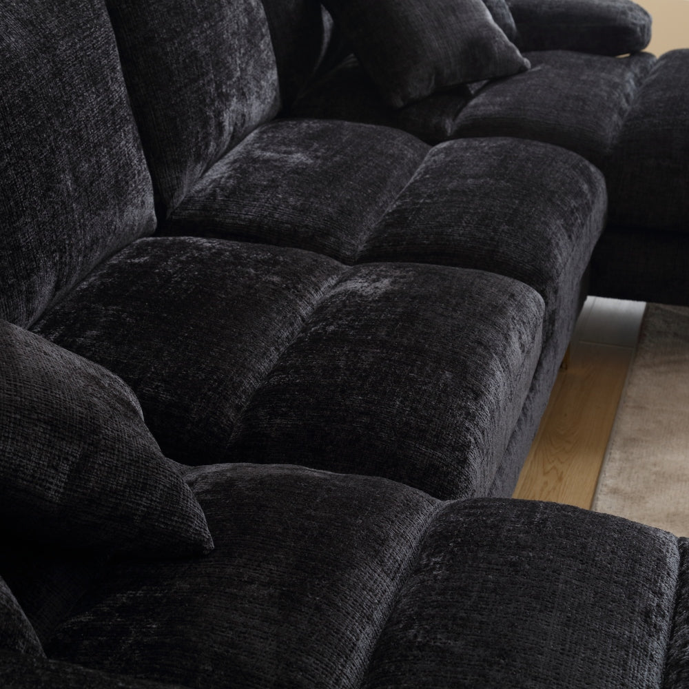 Canapé Luxe U-Shape Grand Format en Chenille Noire – Ligne Prestige