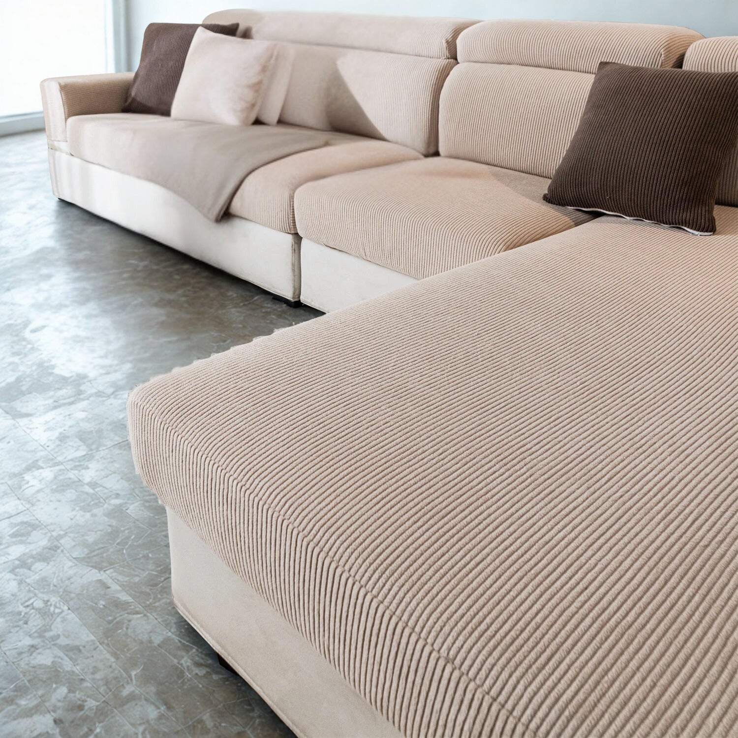 Housse de Coussin de Siège Extensible – Jacquard Rayé Lavable pour Canapé (Enfants & Animaux)