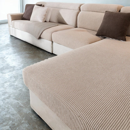 Housse de Coussin de Siège Extensible – Jacquard Rayé Lavable pour Canapé (Enfants & Animaux)