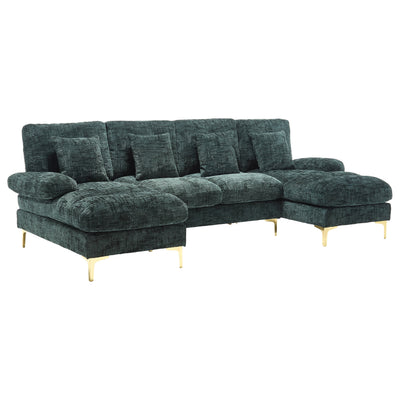 Canapé Luxe U-Shape Grand Format en Chenille Noire – Ligne Prestige