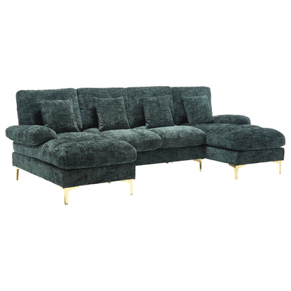 Canapé Luxe U-Shape Grand Format en Chenille Noire – Ligne Prestige