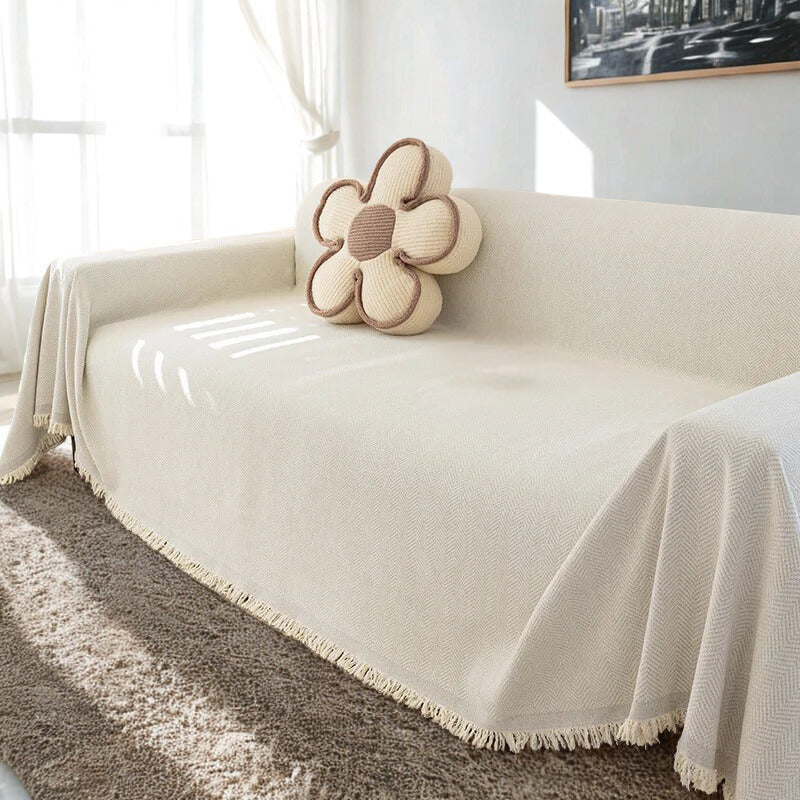 Housse de Canapé Crème en Chenille – Élégance Douce & Protection Anti-Griffures (Lavable, 4 Saisons)