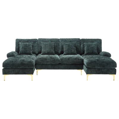 Canapé Luxe U-Shape Grand Format en Chenille Noire – Ligne Prestige