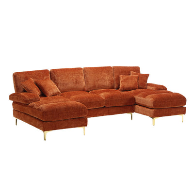 Canapé Luxe U-Shape Grand Format en Chenille Noire – Ligne Prestige