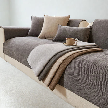 Housse de Canapé Luxe en Chenille Sergé - Minimalisme Texturé, Élégance Architecturale